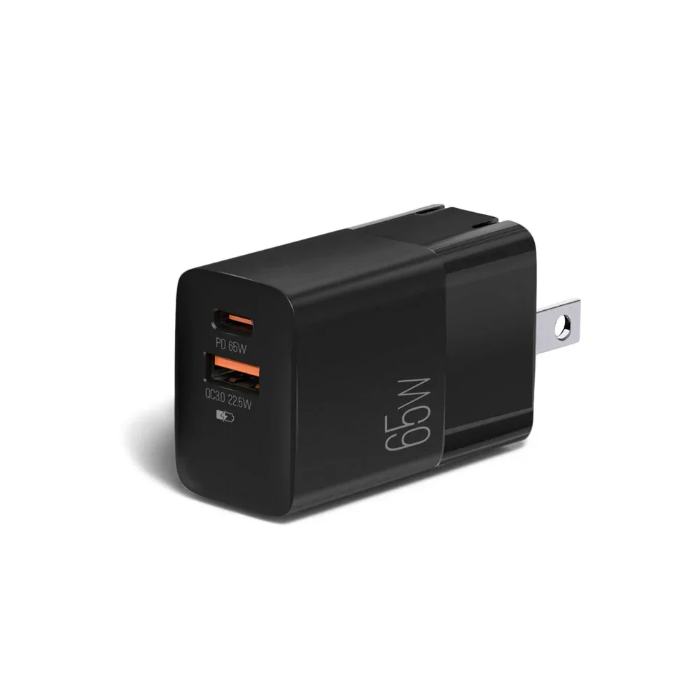 CARGADOR DUAL PD FAST WALL CHARGER ARGOM VOLTA P7 TYPE-C+USB 65W ARG-AC-0125BK