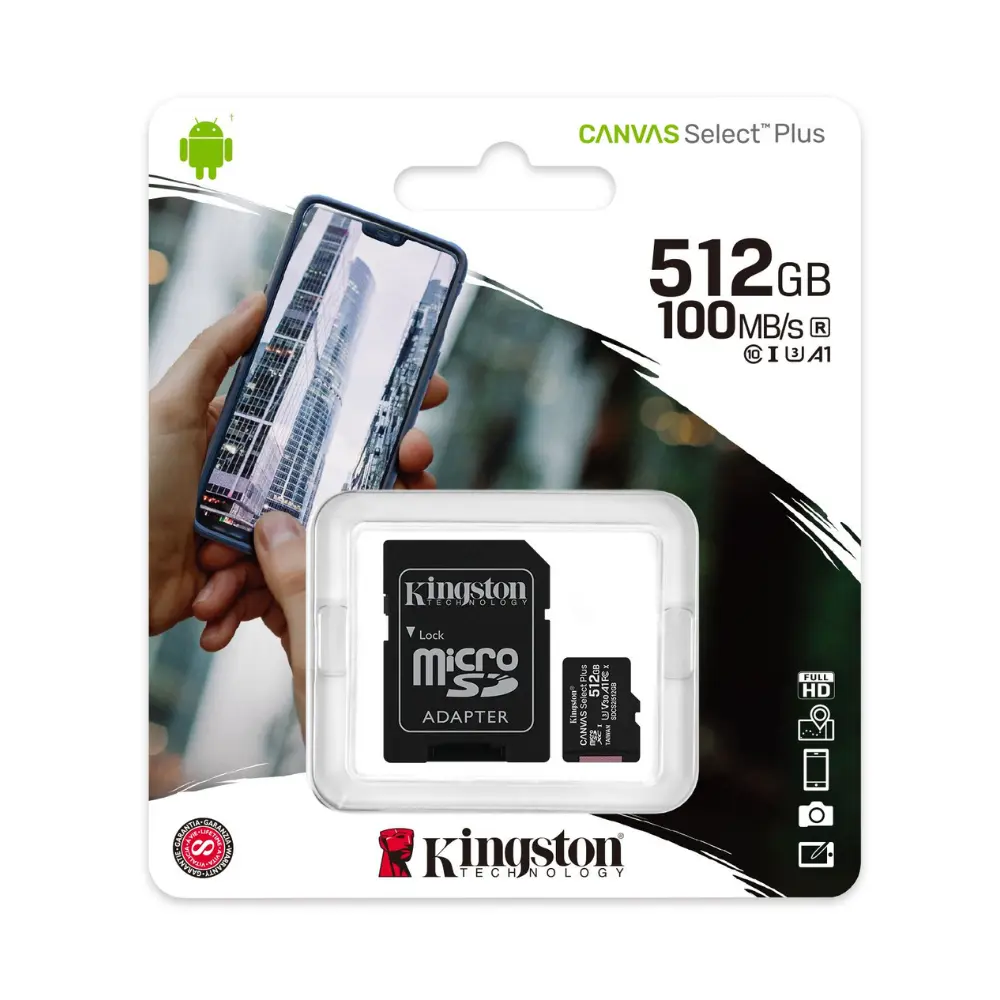 Kingston Canvas Select Plus – Tarjeta de memoria flash (adaptador microSDXC a SD Incluido) – 512 GB