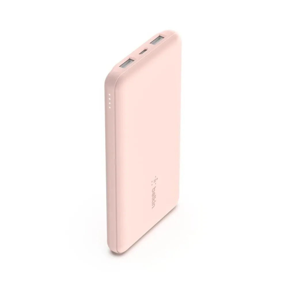 Belkin – Cargador portátil – 10000 mAh – 18 vatios – 3 conectores de salida (24 pin USB-C, 2 x USB) – oro rosa