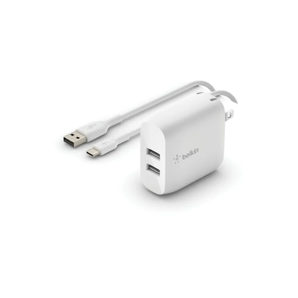 Belkin – Cargador de pared – 24 vatios – 4.8 A – 2 conectores de salida (2 x USB) – en el cable: USB-C
