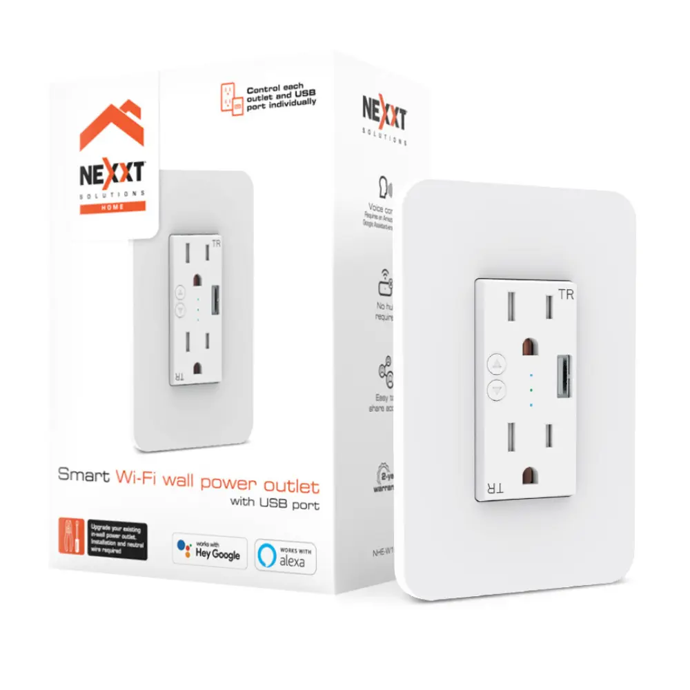 Tomacorriente de pared inteligente con puerto USB y conexión Wi-Fi